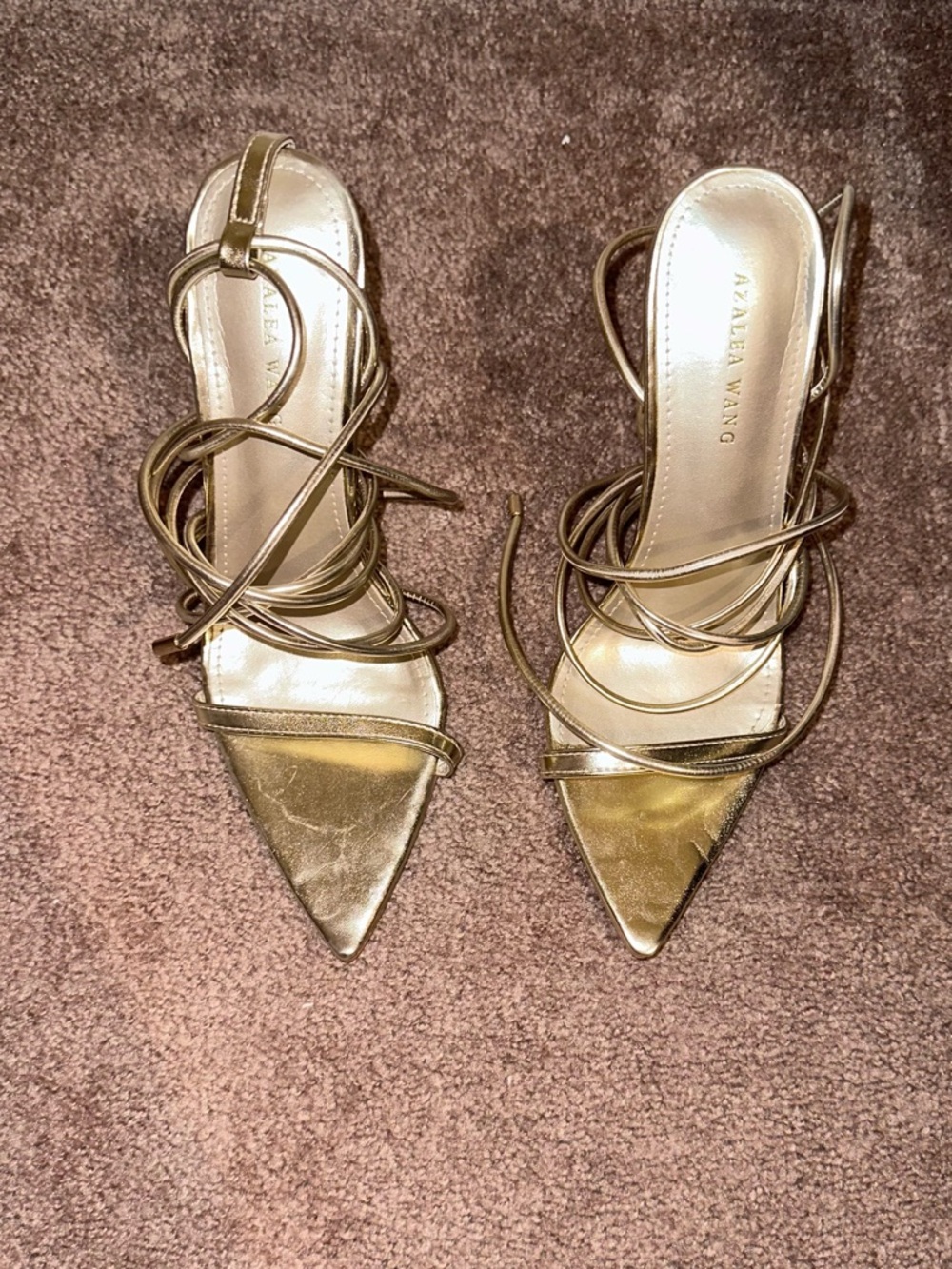 Azalea Wang Gold Strappy Pointed-Toe Women’s Heels